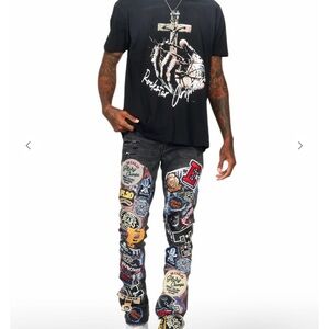NWT!!!Black Patchwork embroidered Jeans